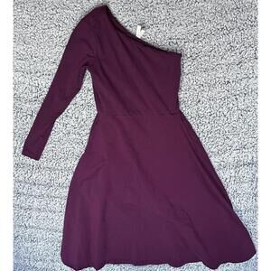 Pact One Shoulder Long Sleeve Midi Dress Womens Medium Purple Stretch